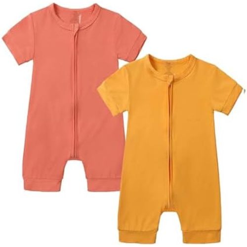 JunNeng Baby Boy Girl 2 Pack Rayon of Bamboo Summer Sleeper Infant Soft Short Sleeve Zipper Footless One-piece Romper