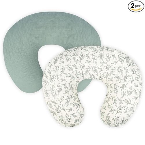 Nursing Pillow Cover - 2-Pack Muslin Cotton (Green Leaf & Sage Green)