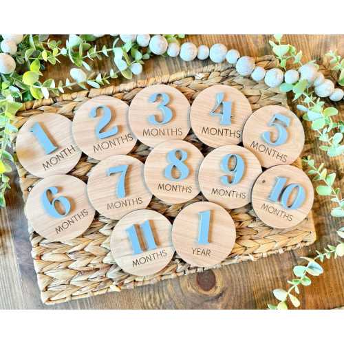 Monthly Milestone Cards for Baby Photos | 3D Wood Engraved Monthly Milestone Markers | Personalized Baby Boy Signs