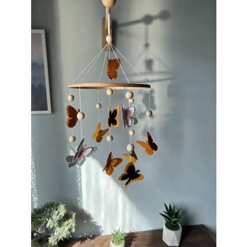 Butterflies baby mobile, crib mobile girl, floral baby mobile, hanging mobile, wooden crib mobile, baby shower gift.