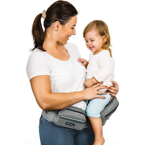 Baby Hip Carrier - CPC-Certified with Lumbar Support & Multiple Pockets, Adjustable Waistband & 4 Positions for Newborns & Toddlers up to 45lbs (Grey)