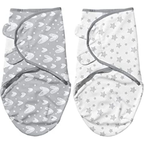Biloban Baby Swaddles 0-3 Months for Boy Girls, Baby Swaddle, Newborn Swaddle, Cotton Swaddle Blanket, Newborn Essentials, Lovely Grey Print, 2 Pack