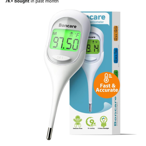 Boncare 9 Seconds Basal Body Thermometer for Ovulation, Oral Thermometer for Adults and Kids - Accurate Rectal Thermometer, with Fever Alarm and Large Display (Rice-White)