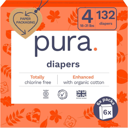 Pura Size 4 Eco-Friendly Diapers (18-31 lbs) Hypoallergenic
