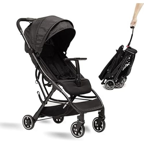 COOL KIDS Portable Stroller with Automatic Fold，Lightweight Umbrella Stroller with Pop Out Sun Canopy，Compact Stroller for Travel(Black)