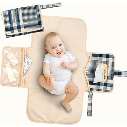 Tiny Twinkle Portable Diaper Changing Pad | Foldable, Waterproof & Compact Travel Changing Mat with Storage | Smart Wipes Pocket for On-The-Go Parents | Newborn Shower Gift (Gingham)