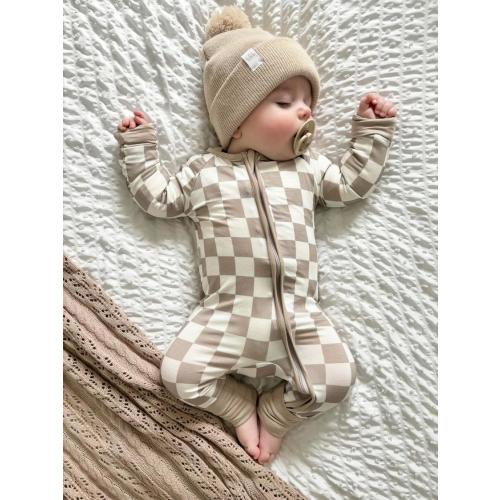 Bamboo Checkered Zipper Baby Sleepsuit, Unisex Romper, Soft Baby Pajama, Zippered romper, Eco-friendly baby clothing, newborn outfit