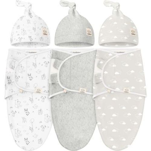 KeaBabies 3-Pack Organic Swaddle Sleep Sacks Baby with Newborn Beanies, Premies Swaddles Wrap 0-3 Months, Ergonomic Wearable Blanket