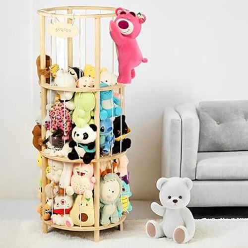 Stuffed Animal Zoo Storage Extra Large Wooden Stuffed Animal Holder Soft Toy Organizer Nursery Zoo Cage Plush Stuffed Toy Cage Kids Playroom Bedroom Decor Display Corner Roundness