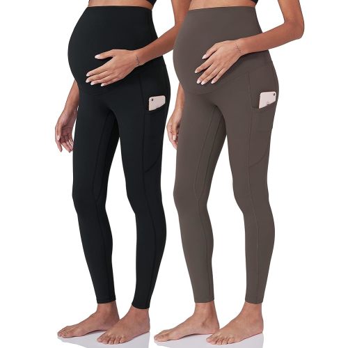 POSHDIVAH Women's Maternity Workout Leggings Over The Belly Pregnancy Yoga Pants with Pockets Soft Activewear Work Pants