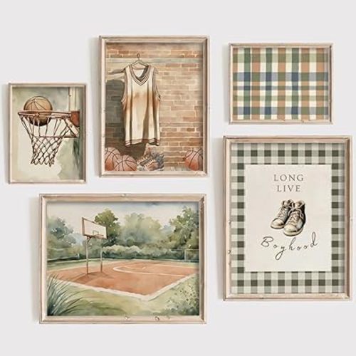 KVBJZYZ Vintage Basketball Nursery Wall Art Sport Prints Boy Room Canvas Decor Vintage Nursery Painting Neutral Sport Kids Room Printed Artwork for Playroom 8x10x5 Inch Unframed