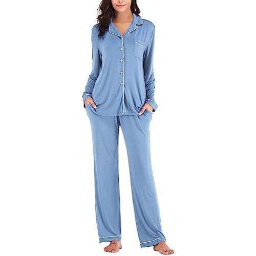 Aamikast Women's Pajama Sets Long Sleeve Button Down Sleepwear Nightwear Soft Pjs Lounge Sets