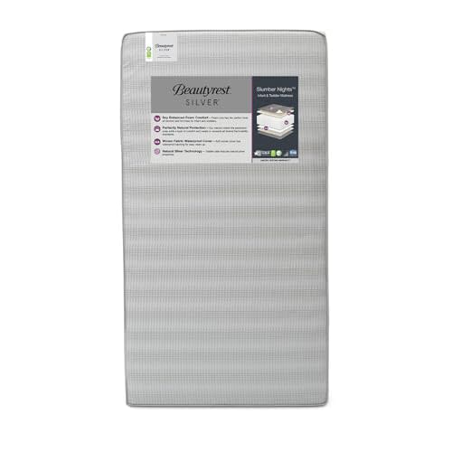 Beautyrest Silver Slumber Nights Dual Sided 2-Stage Crib Mattress and Toddler Mattress - GREENGUARD Gold – Waterproof - Plant Based Soy Foam Core, Grey