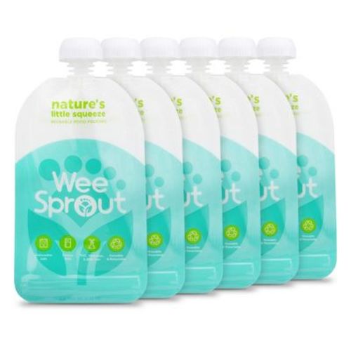 WeeSprout Double Zipper Reusable Food Pouches, 6-Pack - Blue, 5 Fl Oz