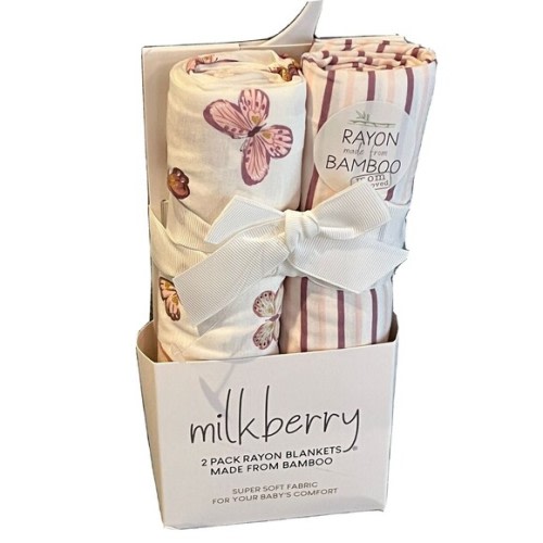 Milkberry Baby Swaddling Blankets Pink Purple Butterfly Stripes Rayon Bamboo New
