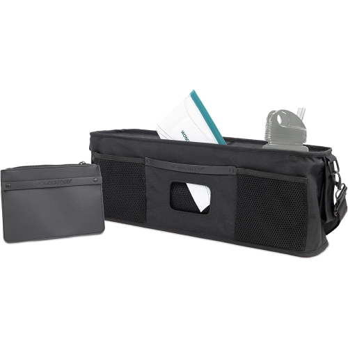 WONDERFOLD Universal Parent Console Stroller Organizer with 4 Insulated Cup Holders, Hook & Loop Handle Attachment, 2 Storage Pockets, Removable Shoulder Strap, Jet Black