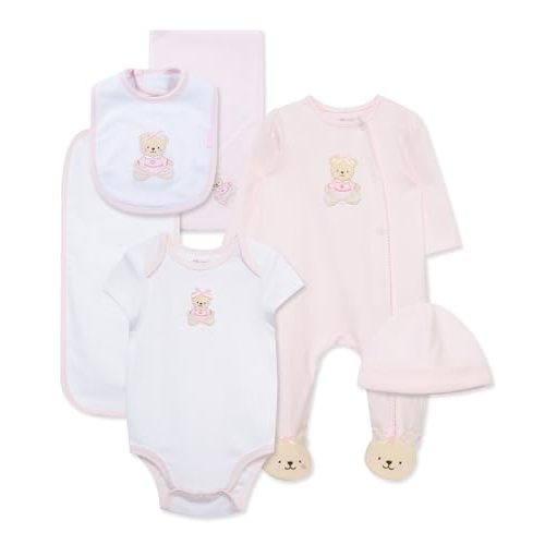 Little Me Baby Layette Gift Set - Footie and Cap, Onesie, 3-Piece Bib And Burp Set, Swaddling Blanket, Baby Shower Gifts