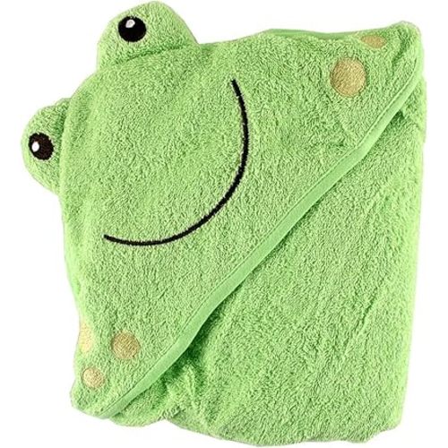 Luvable Friends Unisex Baby Cotton Animal Face Hooded Towel, Frog, One Size