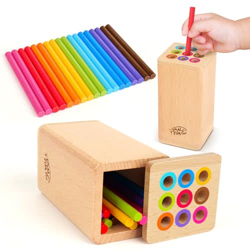 Montessori Toys for 1-3 Year Old: Wooden Learning Fine Motor Skills Toys for Toddlers, Color Sorting Sensory Fidget for Toddlers 1-3, Object Permanence Cause and Effect Boys Small Gifts 12 Month Old