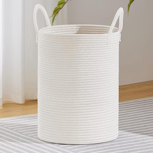 Tall Woven Rope Storage Basket - 100L White