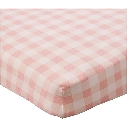 HonestBaby Girls Organic Cotton Changing Pad Cover, Peach Skin Painted Buffalo Check, One Size