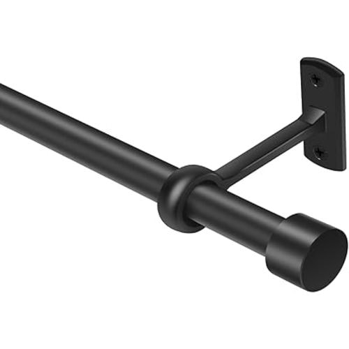 Matte Black Curtain Rods for Windows 30 to 84 Inch(3-7 Feet), Black 1'' Diameter Drapery Rods with End Cap Style Design, Modern Adjustable Heavy Duty Curtain Rod