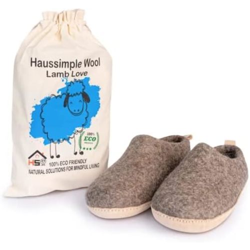 Wool Indoor Slippers - Natural Organic Wool, Genuine Leather Sole, Handmade in Nepal - Cozy, Warm, Soft, Unisex Non-Slip House Shoes for Men & Women - Perfect for Winter Comfort