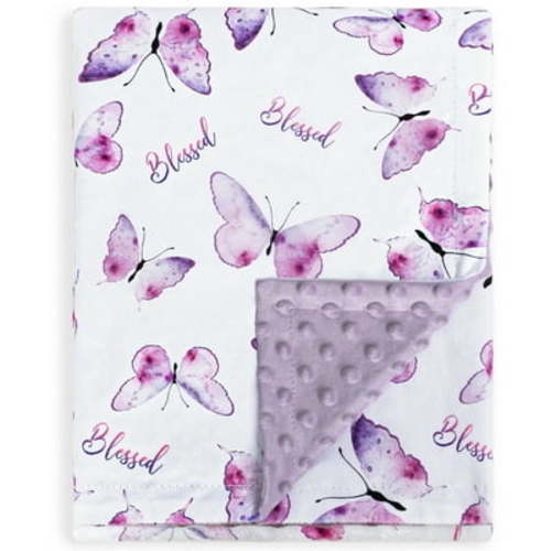 Baby Blanket Super Soft Double Layer Minky with Dotted Backing for Girls, Receiving Blanket with Elegant Purple Butterfly Printed Blanket 30 x 40 inch(75x100cm)