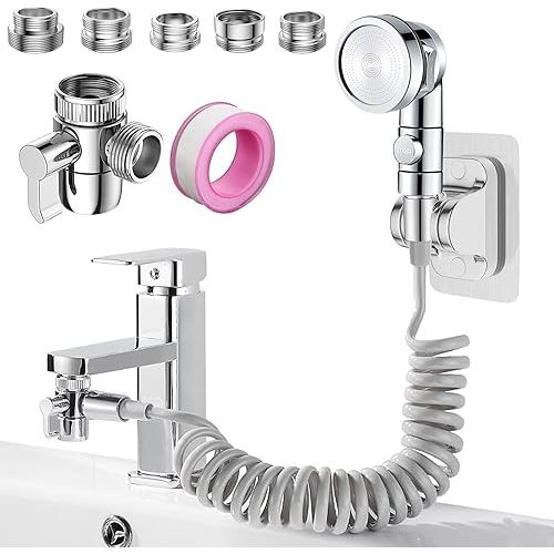 Sink Faucet Sprayer Attachment Set, Kitchen Bathroom Pet Bathing Shower Head with 9.8ft Hose and G1/2 / M22 / M24 / M26 / M28 Faucet Adapters, Hair Washing, Dog Shower (Faucet Not Included)