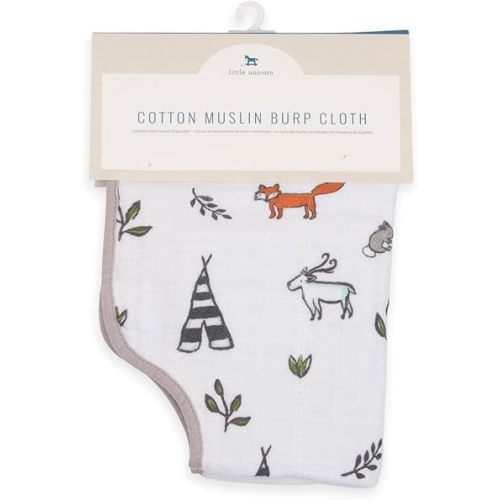 Little Unicorn Cotton Muslin Burp Cloths | 100% Cotton | Multi-Layer | Ultra Absorbent & Soft | Reversible | Large 21 x14 (Forest Friends)