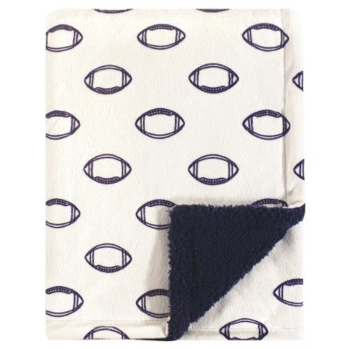 Hudson Baby Infant Boy Plush Blanket with Faux Shearling Back, Football, One Size