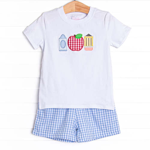 A+ Essentials Applique Short Set, Blue                          –        Stitchy Fish