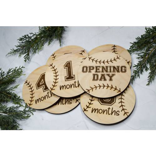 Baby Monthly Milestone Markers, Baseball Wood Milestone Disc, Baby Photo Props, Baseball Nursery Decor, Softball 1-12 Month Rounds