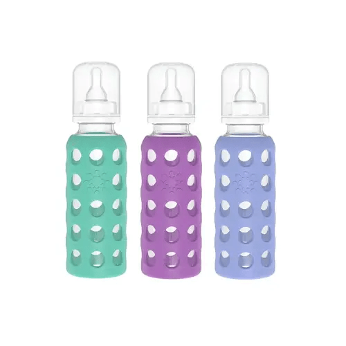 Lifefactory Glass Baby Bottles with Silicone Protection - 3-PACK, 9 Ounce Bottles, (1- Kale, 1- Grape & 1- Blueberry)