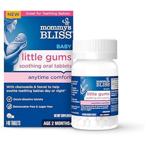 Mommy's Bliss Little Gums Soothing Oral Tablets, Great for Teething Babies, Benzocaine-Free & Sugar-Free, 2 Months+, 1 Bottle (140 Tablets)
