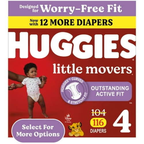 Huggies Little Movers Baby Diapers, Size 4, 116 Ct (Select for More Options)