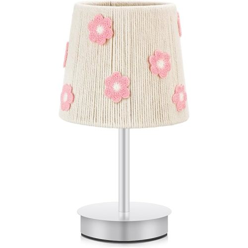 Boho Flower Table Lamp Floral Bedside Lamps Farmhouse Rustic Nightstand Lamp with Fabric Shade for Kids Nursery Bedroom Living Room Home Dorm Office Decor