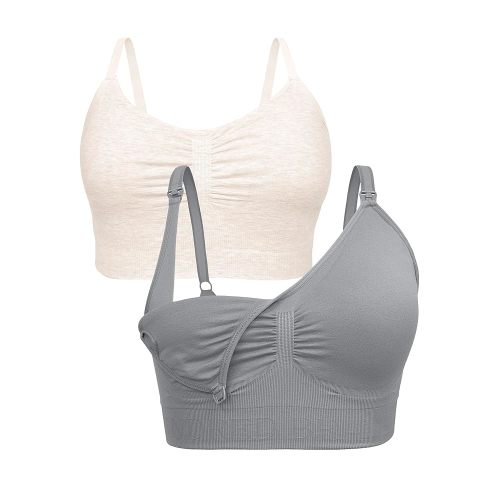Kindred Bravely Sleep Pumping Bra & Sublime Nursing Bra Bundle (Oatmeal Heather & Grey, 1X-Busty)