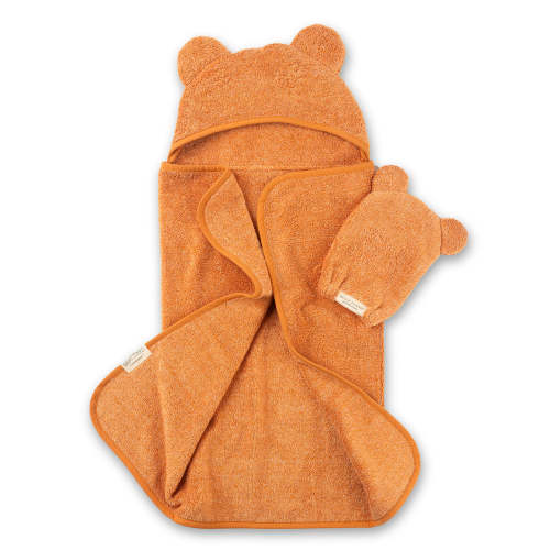 Hooded Towel + Wash Mitt Set, Pumpkin