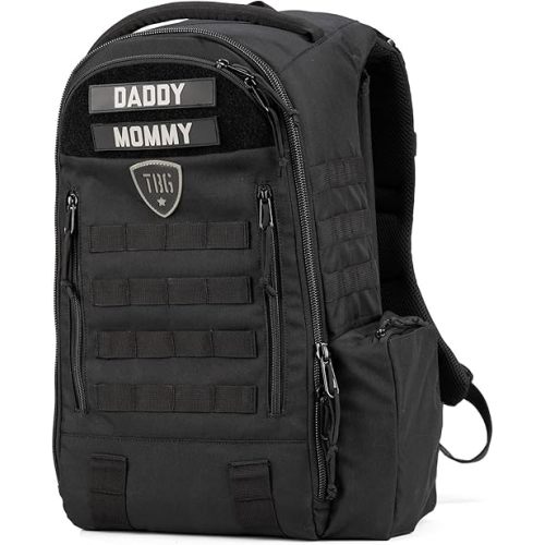 TBG - Mens Tactical Diaper Bag Backpack w/Built-in Changing Mat, Stroller Strap (Black 4th Gen)