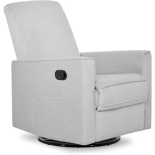 Evolur Raleigh Glider in Grey, Upholstered Plush Seating 360° Swivel Glider Rocking Chair, FSC Certified, Greenguard Gold & JPMA Certified Nursery Glider Recliner