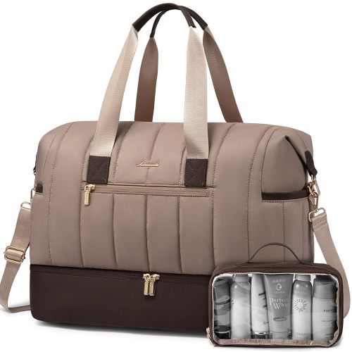 LOVEVOOK Travel Duffle Bag,Puffer Weekender Bags For Women with Shoe Compartment,42L Carry On Duffel Overnight Bags For Airplanes,Hospital Bag for Labor and Delivery,2Pcs Set