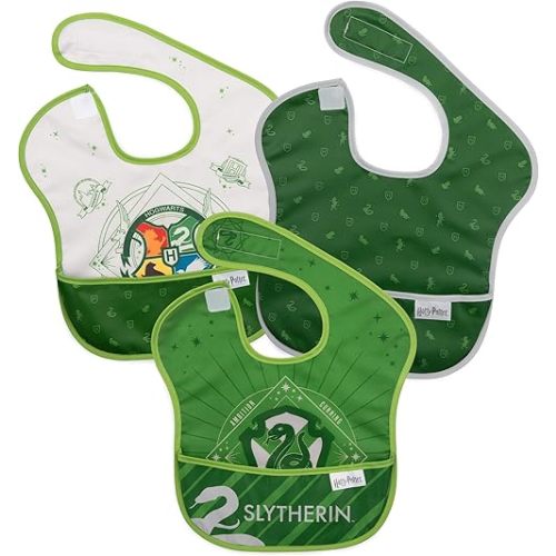 Bumkins Bibs for Girl or Boy, SuperBib Baby and Toddler for 6-24 Months, Essential Must Have for Eating, Feeding, Baby Led Weaning, Mess Saving Waterproof Soft Fabric, 3-pk Harry Potter Slytherin