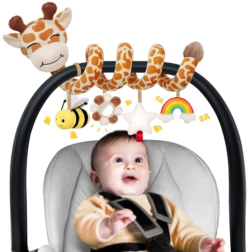 Spiral Car Seat Baby Toys 0-6 Months, Infant Carseat Sensory Toys Hanging Stroller Accessories, Newborn Gifts for Baby Boys Girls Essentials | Cute Colorful Giraffe