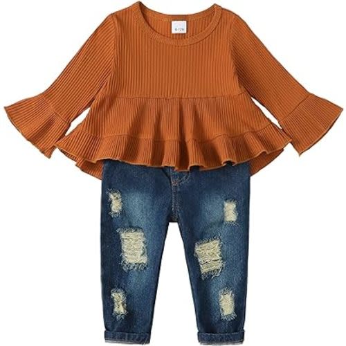 Baby Girl Clothes Toddler Girl Jeans Outfits Ruffle Shirt Denim Pants Girls Clothing Set Fall Winter Outfit