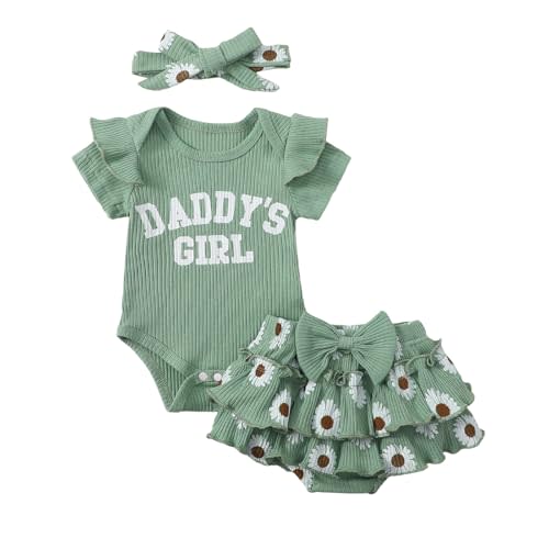 Tsnbre Newborn Baby Girl Clothes Daddys Girl Short Sleeve Romper Floral Shorts Headband Infant Summer Outfits