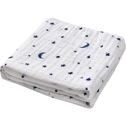 Swaddle Blanket for Newborn Boys and Girls, 100% Organic Cotton Soft, Breathable, Skin-Friendly, Multi-Use, Receiving Blanket Swaddling Wrap Large 47” x 47” Star Moon