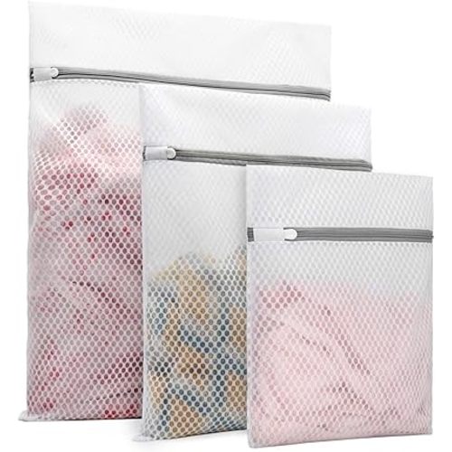 3Pcs Durable Honeycomb Mesh Laundry Bags for Delicates 1 Large 16 x 20 Inches, 1 Medium 12 x 16 Inches, 1 Small 9 x 12 Inches (Honeycomb Mesh)