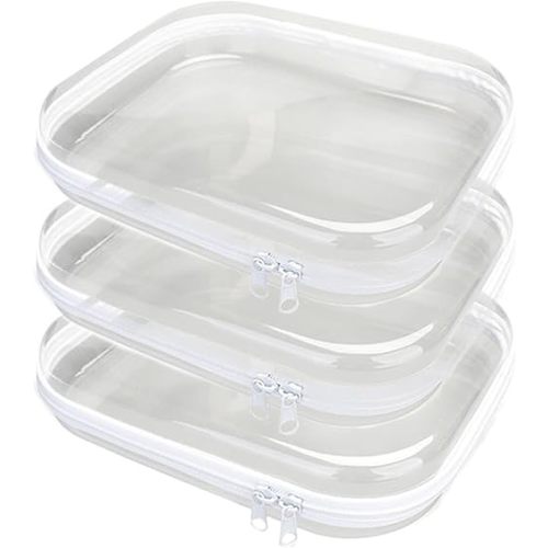 3PCS Zippered Transparent Cases for Snacks,Portable Waterproof Cosmetic Bag with Zipper,Clear Hard Shell Zipper Case for Cosmetic Storage, Putting Snacks, Pencil Case