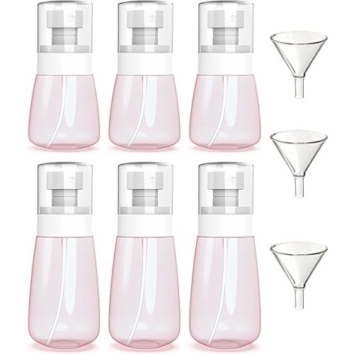 6 Pack Small Spray Bottles - Travel Size 3 Pack 1oz/30ml and 3 Pack 2oz/60ml with 3pcs Funnels, Fine Mist Mini Plastic Refillable Spray Bottles - Pink